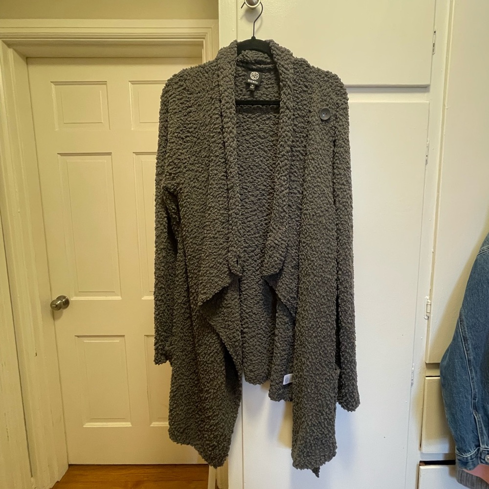 Bobeau Gray Teddy Sweater with Crossover Button, Size XL